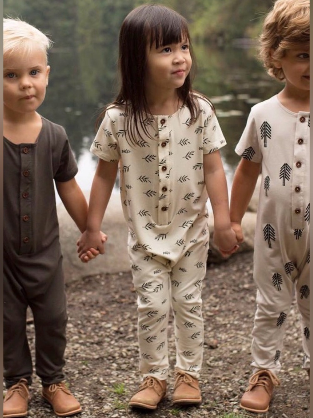 Cream Leaf-Print Kids Footie One-Piece